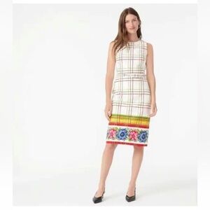 NEW J CREW Womens BELTED BI-STRETCH COTTON DRESS WITH FLORAL BORDER Size 4
